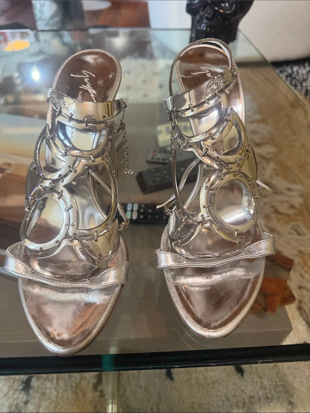 Giuseppe Zanotti Silver Metal Open-Toe Strappy Sandals